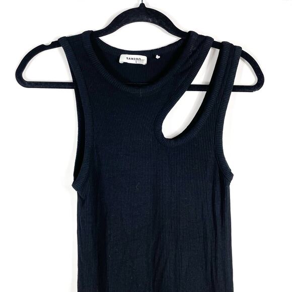 Sandro Olane Black Tank Dress Cutout Shoulder Midi Sleeveless Sz 38 EU / US 6 - Picture 6 of 14
